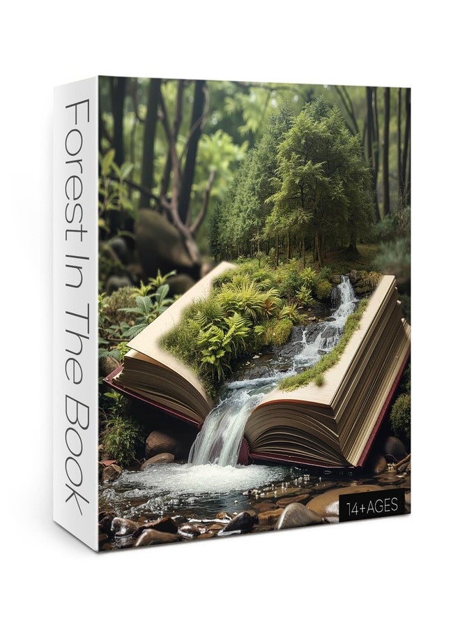 BBOLDIN أحجية غابة الكتب للكبار، 1000 قطعة، طبيعة، أحجية نباتات خيالية، أحجية شجرة نهرية خضراء دافئة - Image 1